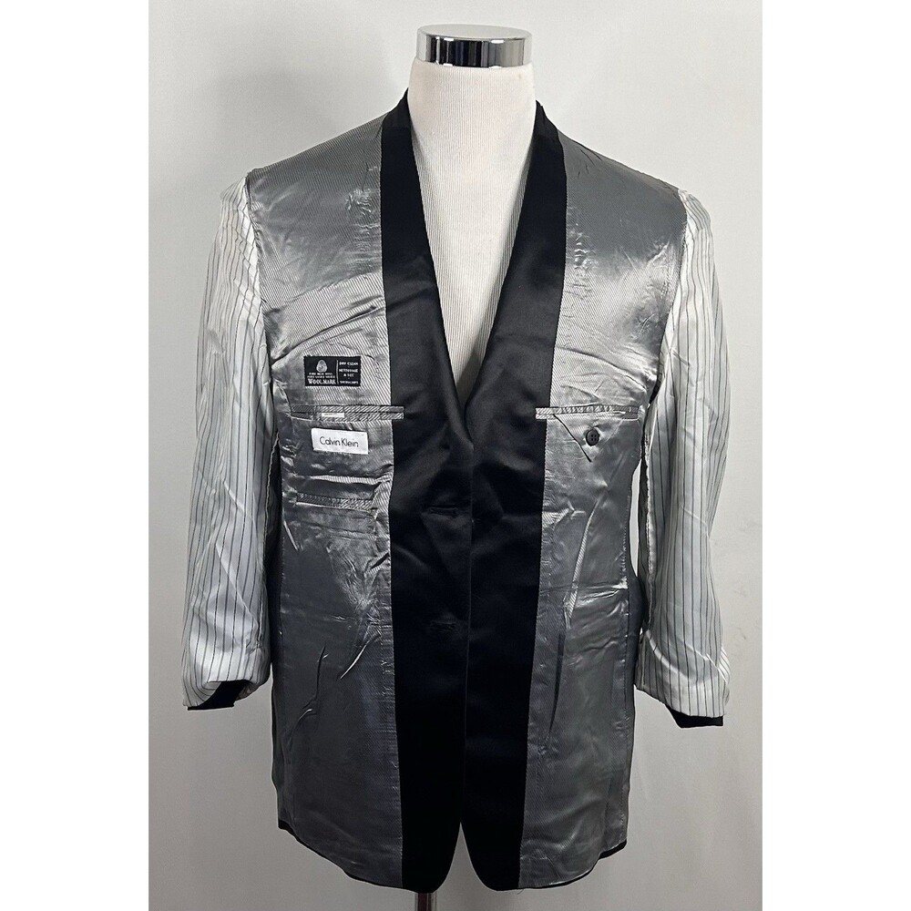 Calvin Klein 40R Tuxedo Jacket 100% Wool All Black Two Button Fully Lined - Picture 7 of 8